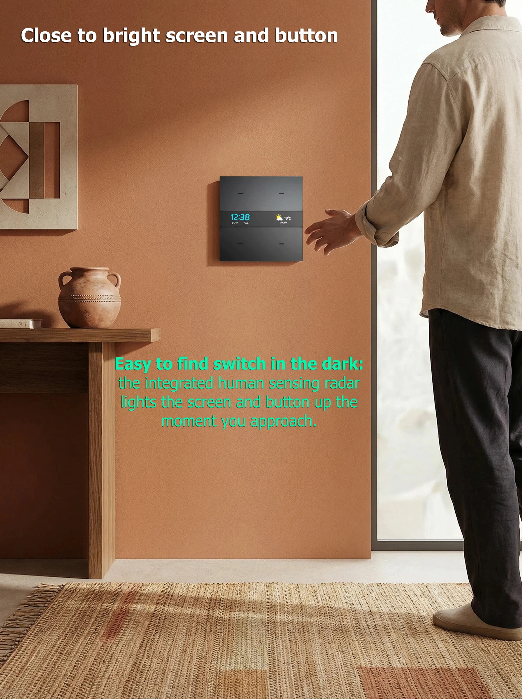 Фото Умный выключатель M8 Pro Tuya Zigbee 4 клавиши для электрического света, экран времени и температуры, удалённое управление Smart Life App и голосом, Home Assistant, дом, отель, вилла №4