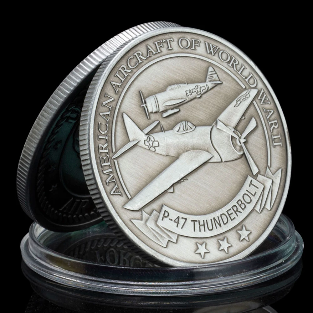 America Aircraft of World War II P-47 Thunderbolt Aircraft Souvenir Coin Military Fans Veterans Silver Plated Commemorative Coin