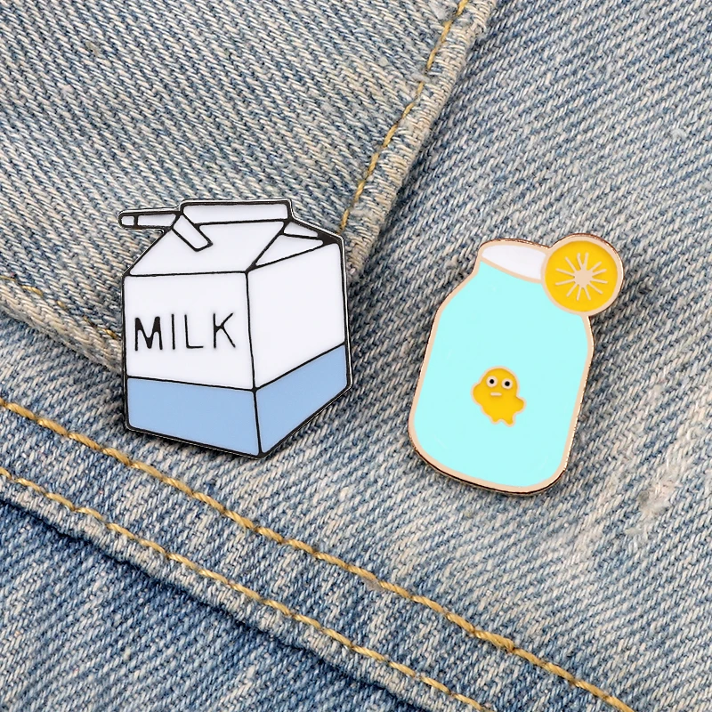 

Milk Box Brooches Cartoon Fish Lemon Juice Bottle Enamel Pins Denim Backpack Lapel Pin Cute Metal Badge Jewelry Gift for Friends