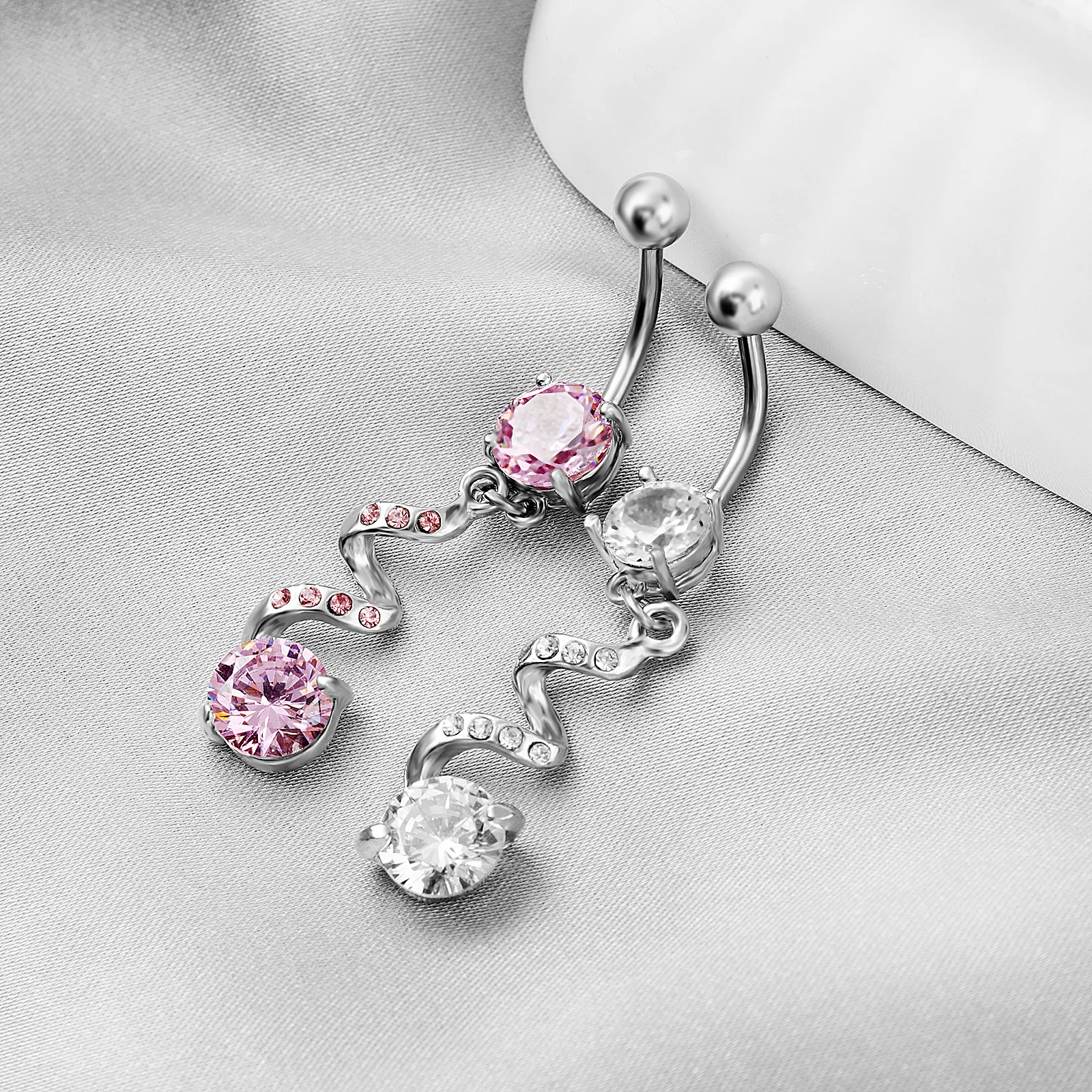 Новое кольцо для пупка с цирконом круглое длинное розовое украшения пирсинга |