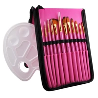 14 pcs nylon paint brushes pen professional oil watercolor paintbrush set with color palette pencil case for school supply