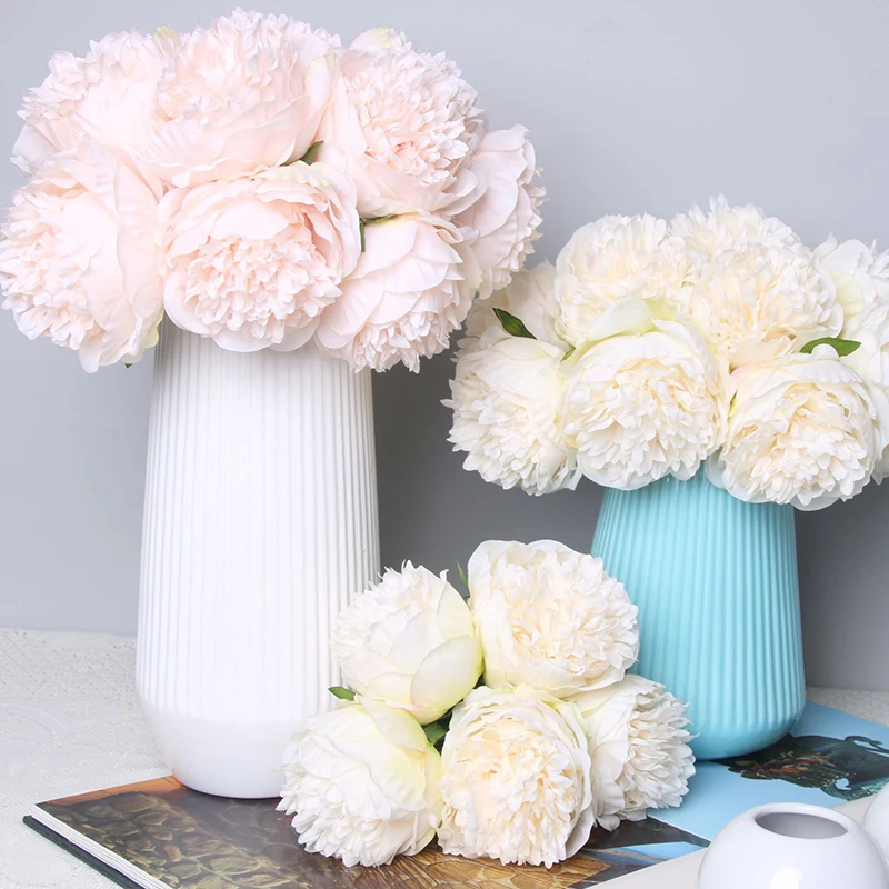 

5 Head Artificial Fake Peony Silk Flowers Bridal Bouquet Flower Arrangement Home Wedding Party Festival Table Garden Decor