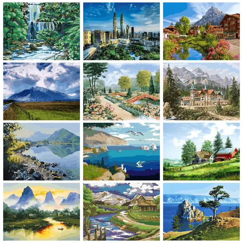 

RUOPOTY Modern Paint By Numbers For Adults Coloring By Numbers Mountain Lake Landscape Wall Art Gift Picture Drawing Paint Kit