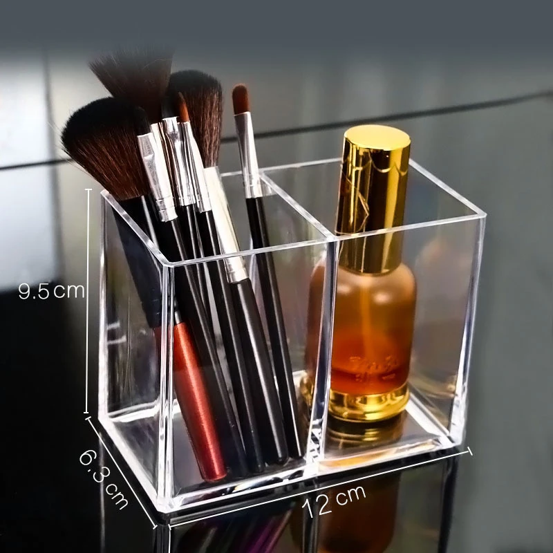 

Transparent Makeup Brush Holder Organizer 1/2/3 Holes Plastic Desk Table Cosmetic Storage Case Jewelry Box Container