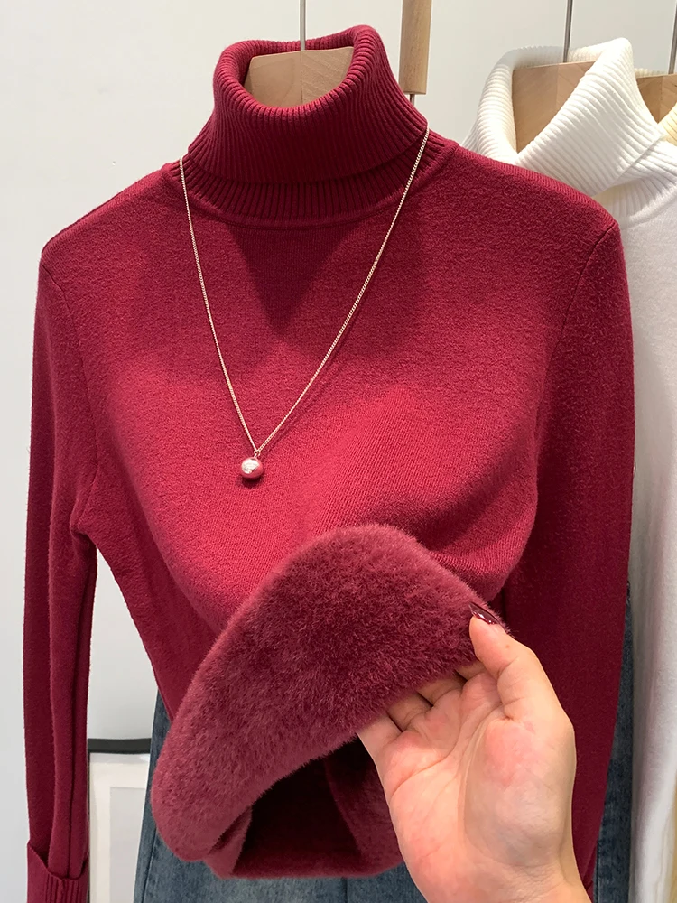 Красная водолазка женский свитер осень и зима 2024 новая норковая бархатная