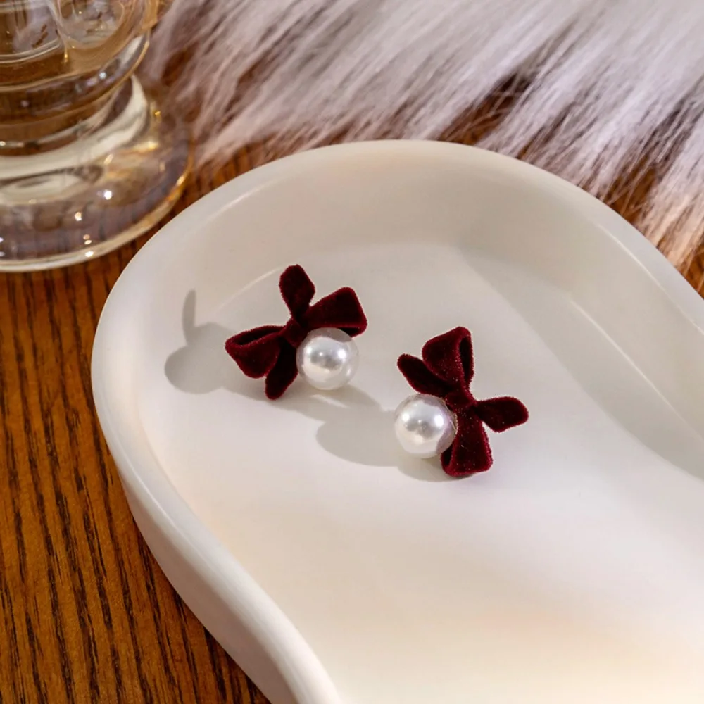 Красный черный бант жемчужные серьги ювелирные аксессуары большие бусины