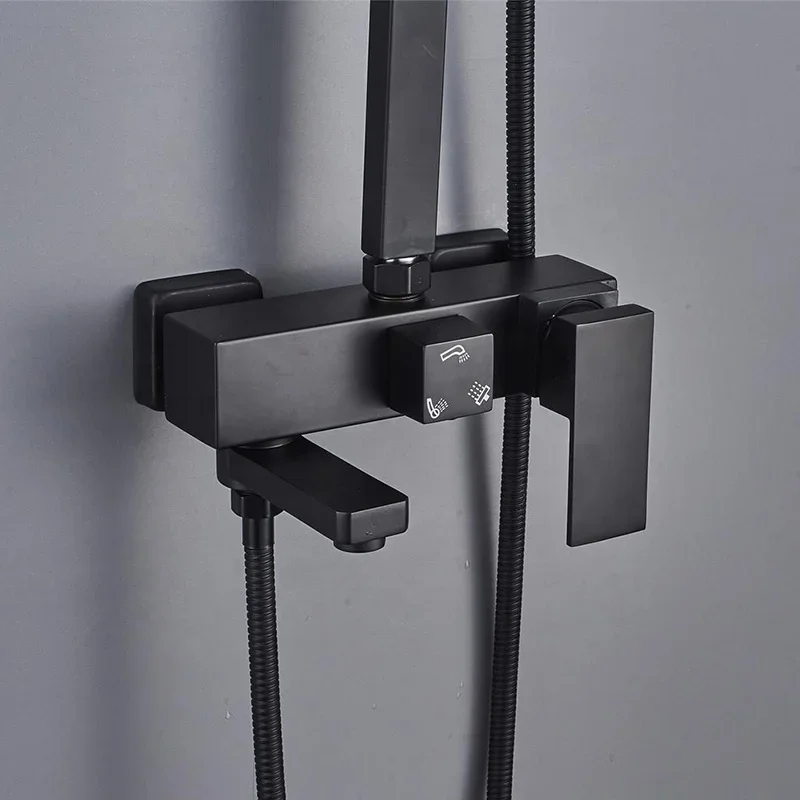 Душевая колонна Azeta квадратная настенная дождевая черная латунь для ванной