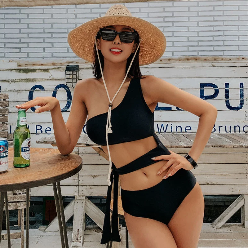 

One Piece Swimwear Solid Cut Out Bandage Swimsuit Summer Bathing Suit sexy Monokini Single Shouder Beachwear