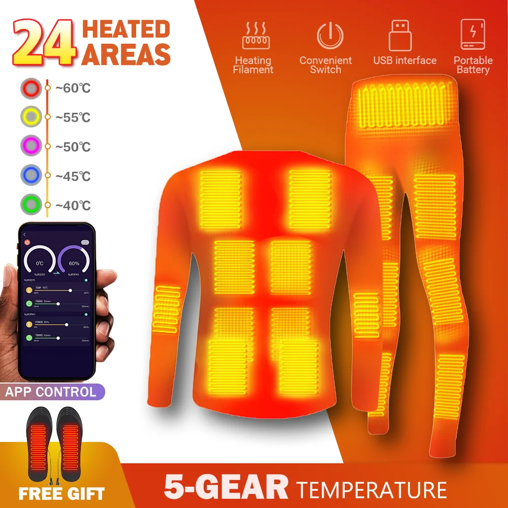 

Winter Man Jacket Tops Heated women Underwear Fleece Thermal Underwear USB Battery Powered Smart PhoneAPP Control Temperature