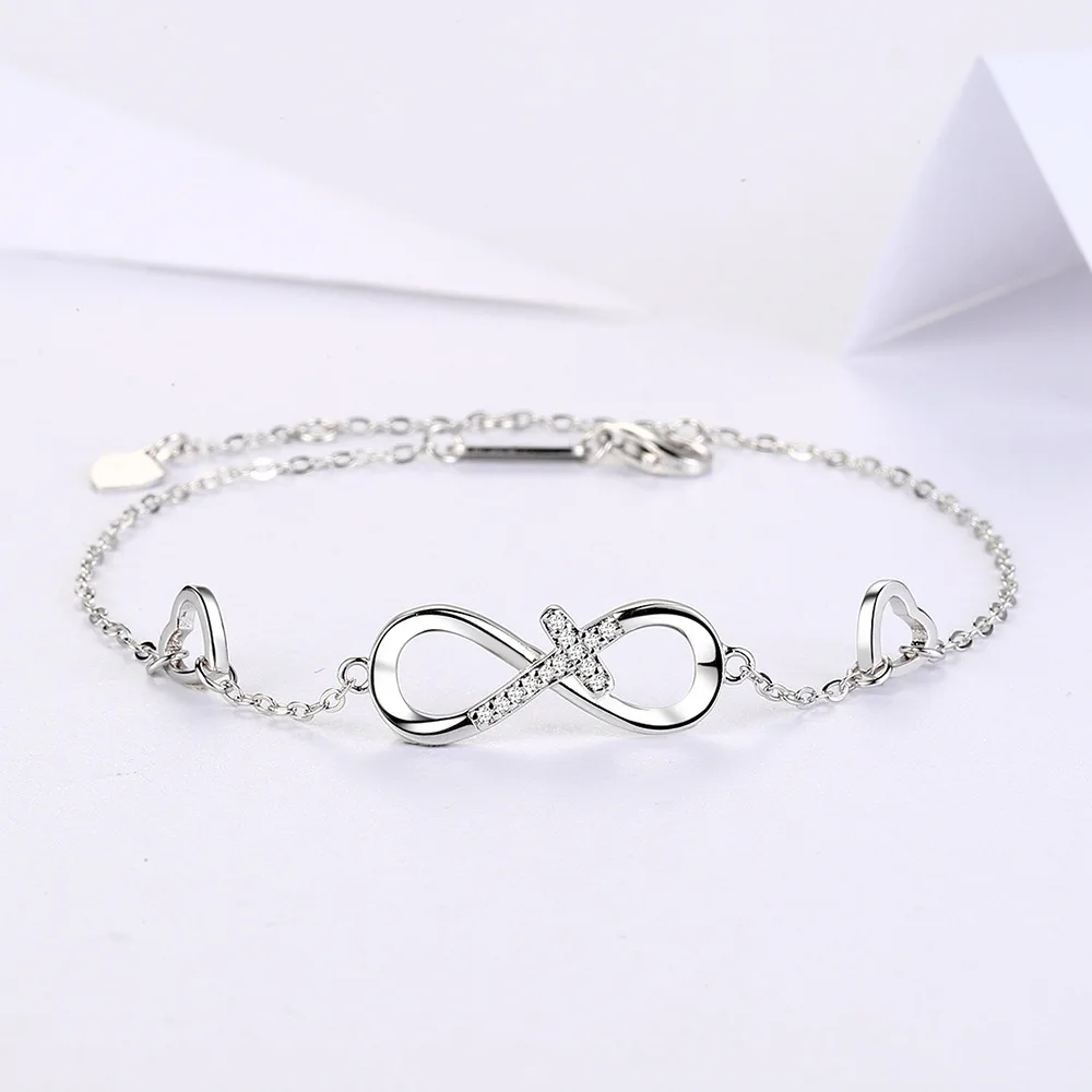

S925 Sterling Silver 8-shaped Bracelet Fashion Personality Cross Infinity Jewelry