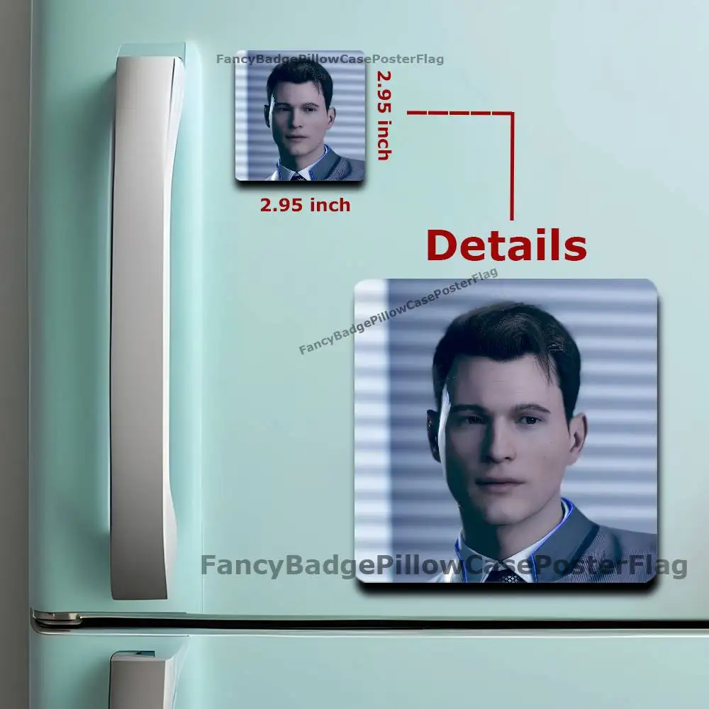 Фото Магнит на холодильник Connor D-Detroit Become Human, 75 мм, квадратные наклейки, персонализированные стикеры для украшения холодильника, стен и дверей №5
