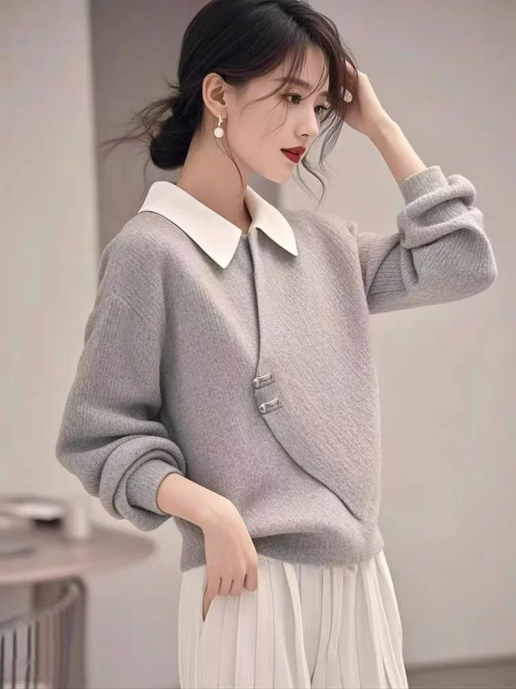 Youamashi Brand 2025 Counter Genuine Goods Spring and Autumn New Chinese Sle Buckle Top Color Matching Lapel Fashion Sweate... |