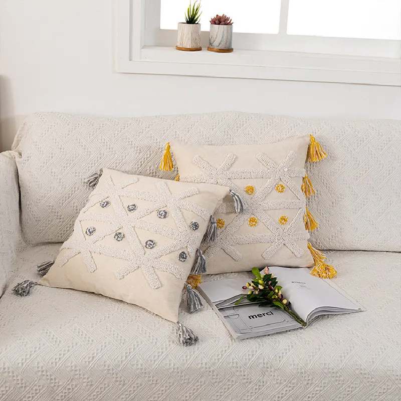 

Cushion Cover Cotton Linen With Tassel Tufted Decorative Pillow Cushion for Sofa Living Room Home 45x45cm/30x50cm