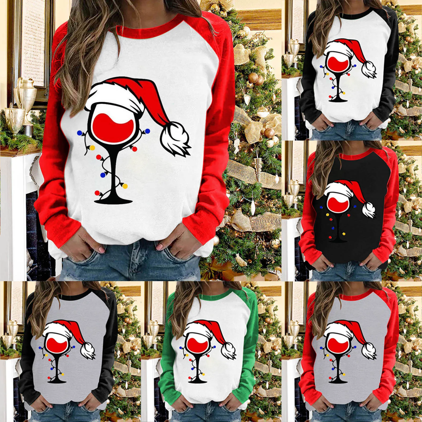 

Girl V Neck Shirt Ladies Fashion Christmas Wine Glass Printed Long Sleeve Sleeve Sleeve Sleeve Color T Girls Dry Fit Long Sleeve