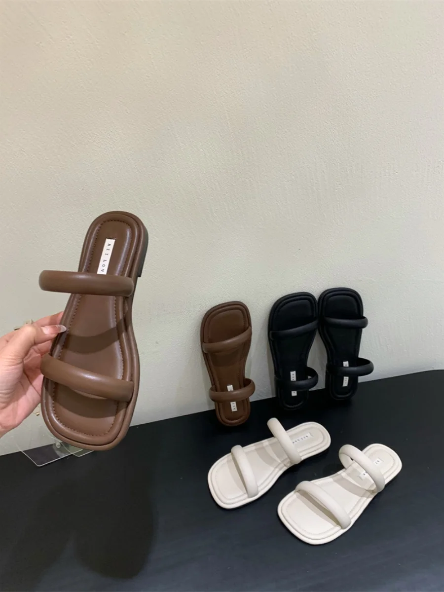 

Shoes Woman's Slippers Slides Shale Female Beach 2023 Soft Summer Sabot Flat Microfiber Rome Basic PU Rubber Beach Shoes Slipper