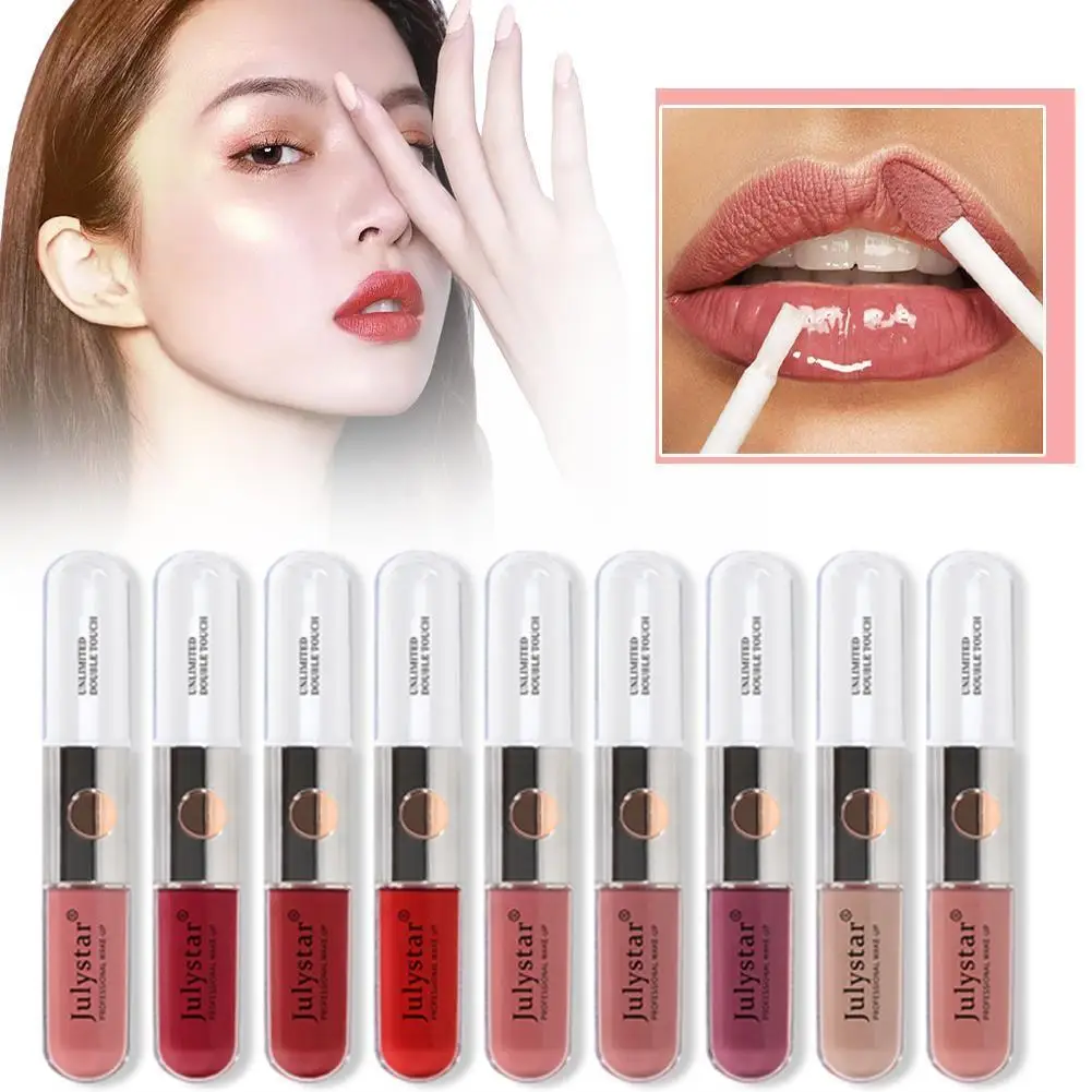 

Double Head Lip Glaze Waterproof Clear Lipstick Raincoat Long Mirror Lip Gloss Lasting Non-Fading Tint Glass Oil Makeup Lip V9M9