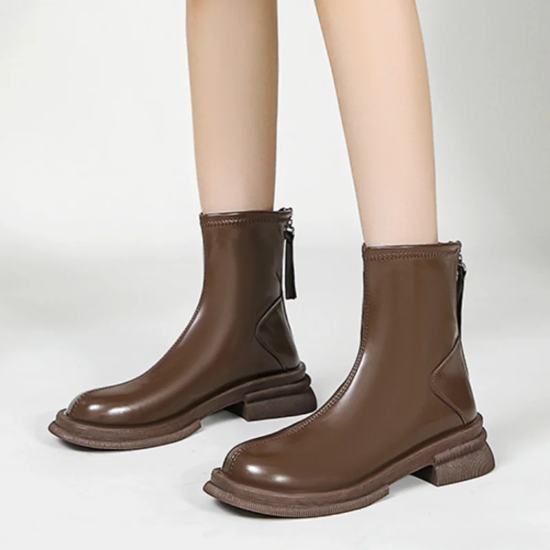 

Ботинки женские с круглым носком, Роскошные Дизайнерские Сапоги на низкой резиновой подошве, ботинки на платформе, белые, осень