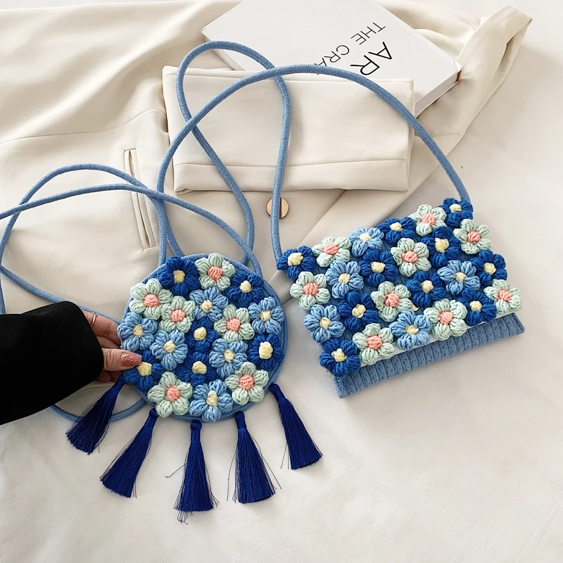 

Summer Beach Messenger Bag For Girl 2022 Fashion Flowers Crossbody Bags For Women Stylish Tassel Round Women's Shoulder Bag
