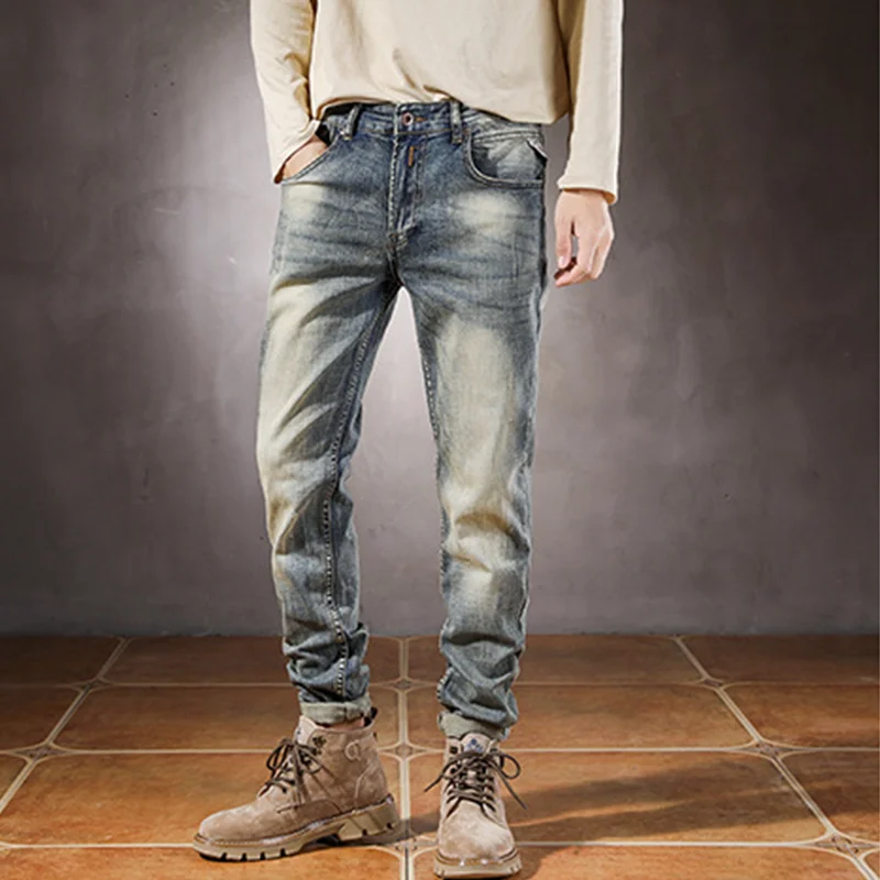 Men Clothing 2022 New Style Blue Straight Large Jeans Self-cultivation Vintage Comfortable Pencil Pants Women Autumn and Winter