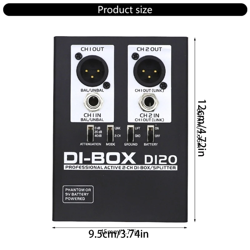 2-канальный DI-бокс/сплиттер с преобразователями звука плоской частотной