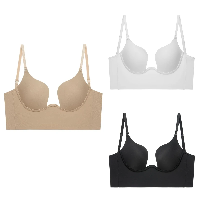 

Convertible Push up Low Cut Seamless Wireless Low Back Bra Women Plunge Bra
