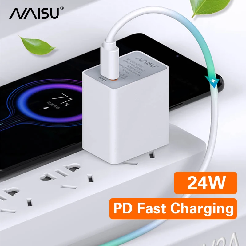 NAISU 24 Вт PD зарядное устройство комплект адаптер супер зарядка QC3.0 USB C Зарядка для Huawei Mate30 20 P40 Honor 30 аксессуары для телефона 2023