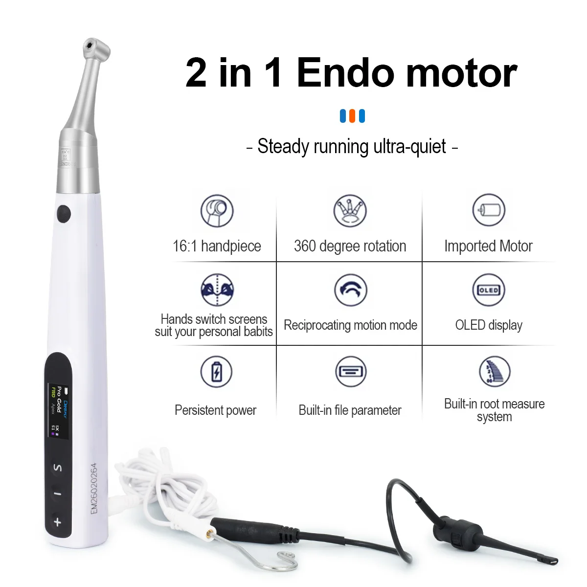 Фото DENTUS Новая модель беспроводного стоматологического эндомотора 2-в-1 с онлайн-коррекцией, пластик и металл, 150-1000 об/мин, стоматологические инструменты №2