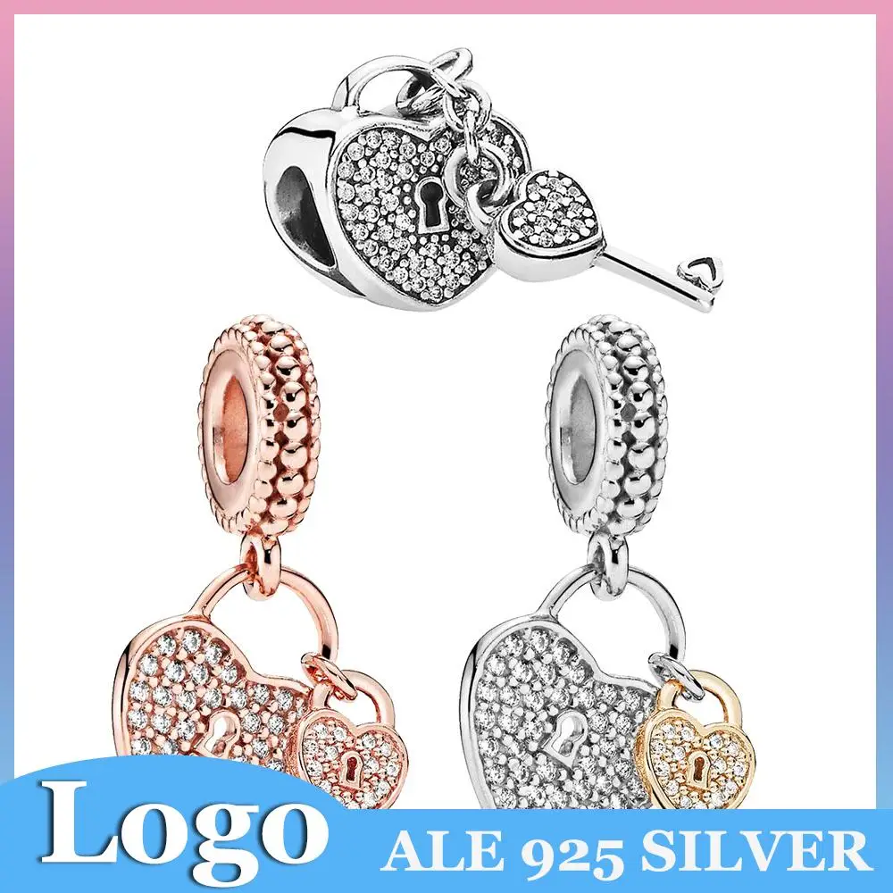 

Pandora S925 Sterling Silver Pavé Heart Padlocks Charm with Pendant fits Original Bracelet Jewelry Making For Women Gifts