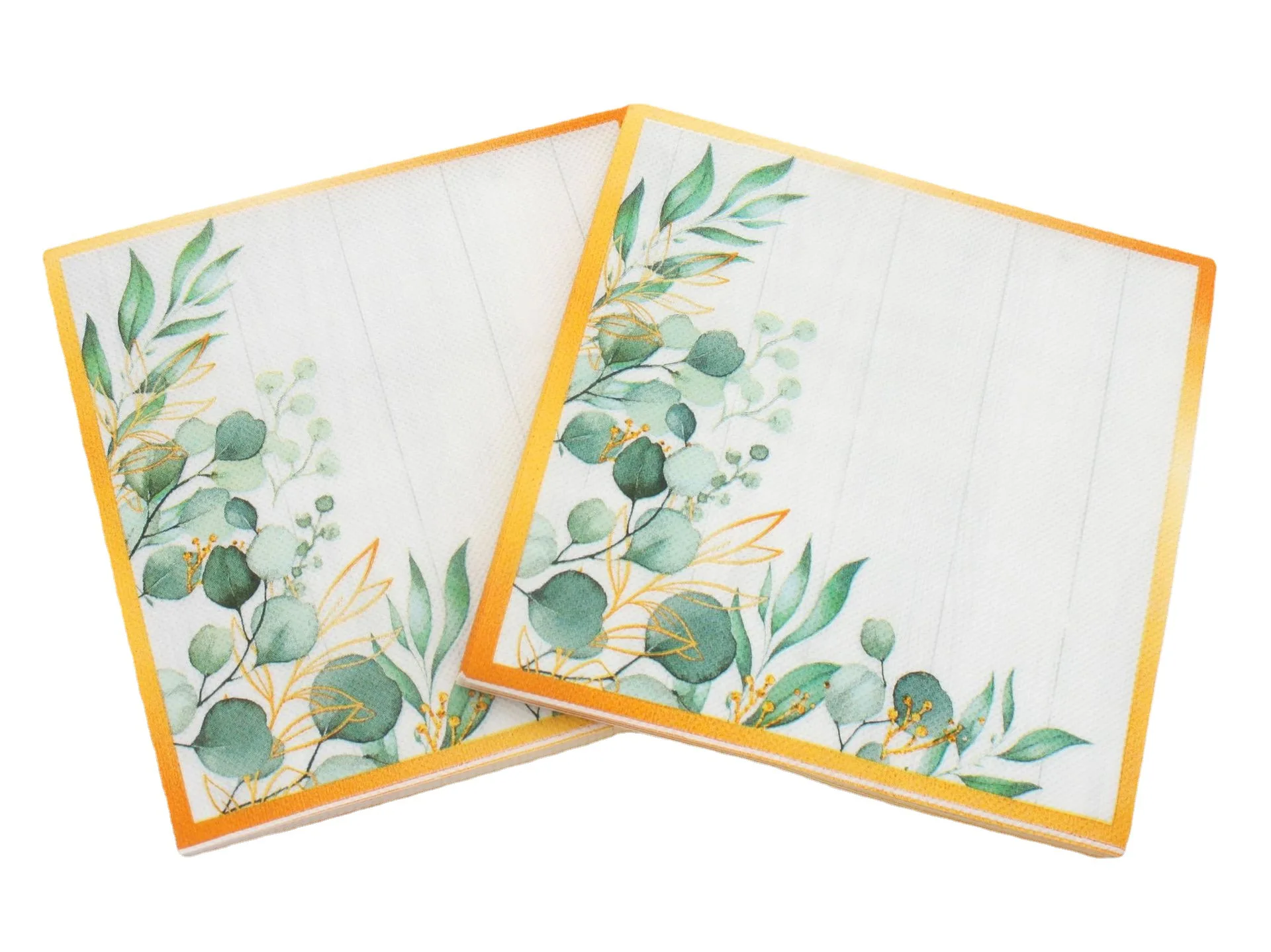 

20 шт., бумажные салфетки с зелеными листьями