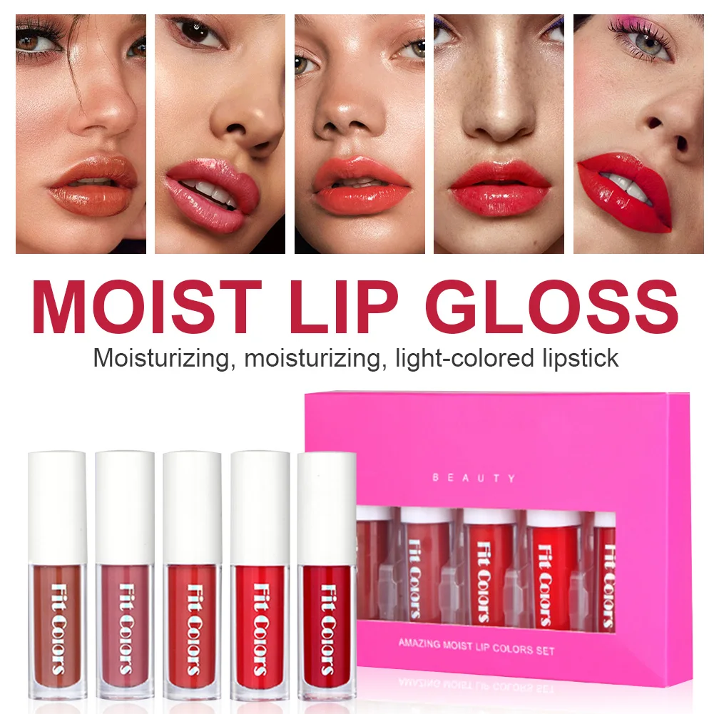 

5 Colors Lip Gloss Set Liquid Lipstick Moisturizing Lip Tint Waterproof Non-Stick Lipgloss Makeup Red Lip Kit