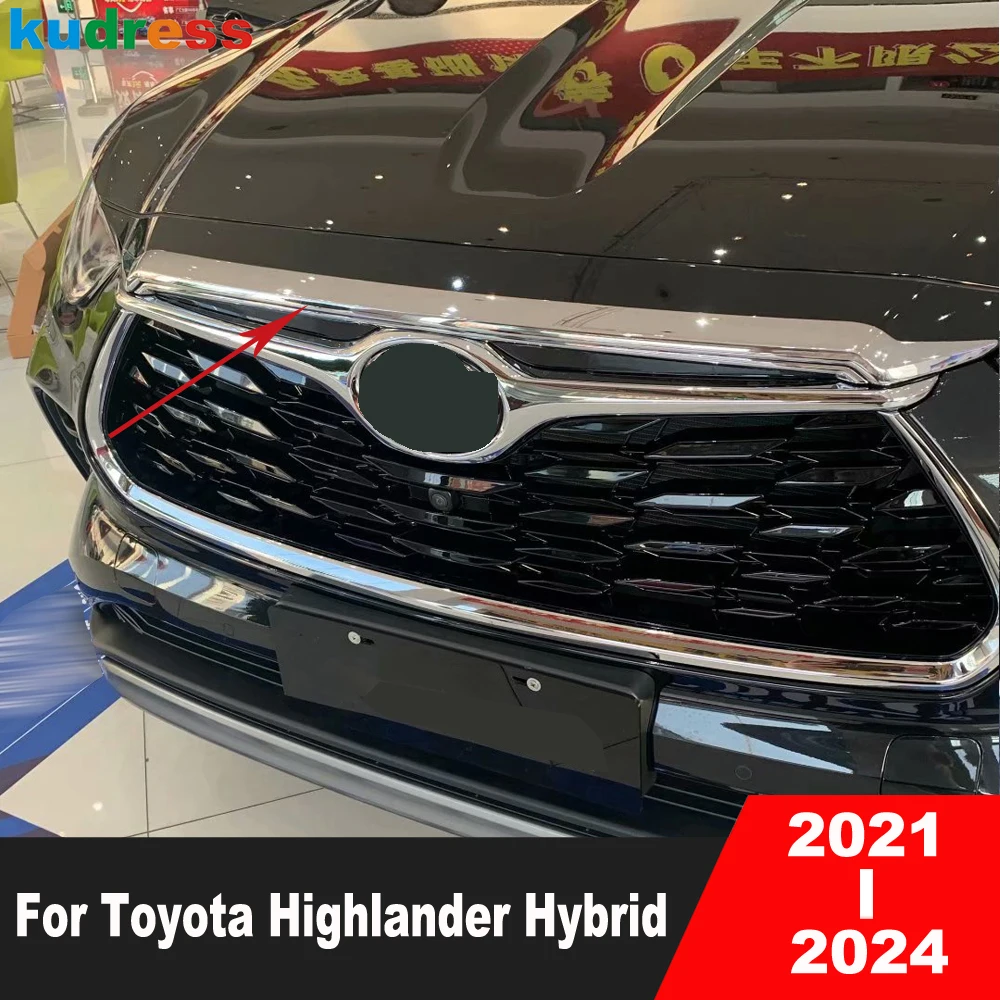 

Для Toyota Highlander XU70 Kluger Hybrid 2021 2022 2023 2024 хромированная передняя крышка двигателя, накладка, молдинговая полоса, автомобильные аксессуары