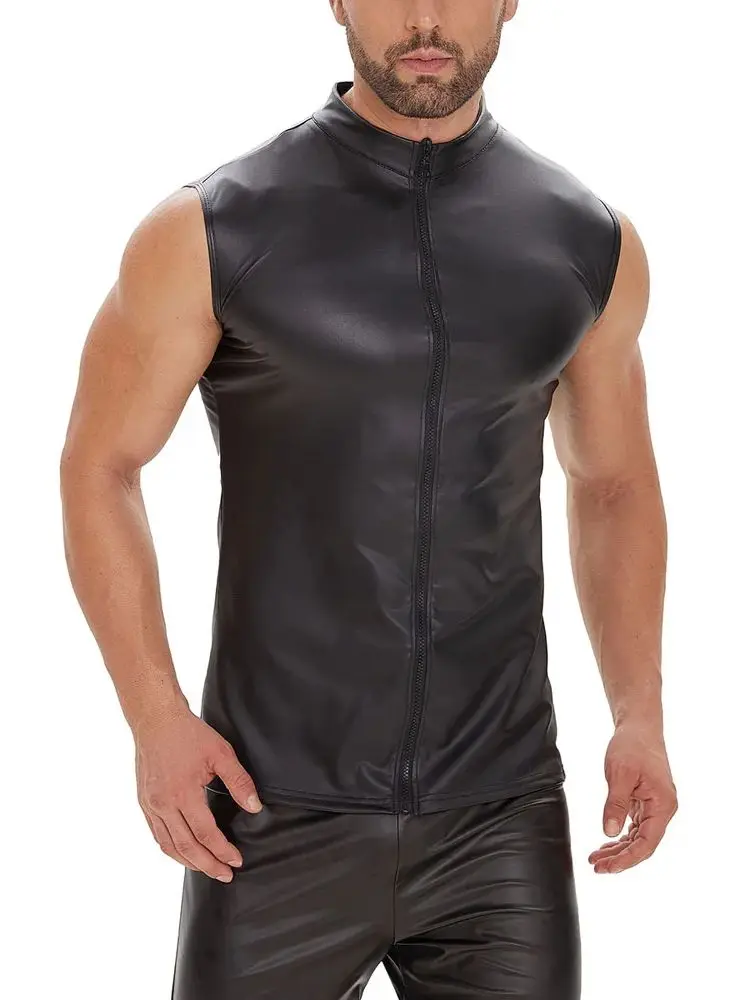 Мужская майка без рукавов матовая искусственная кожа для тренажерного зала и