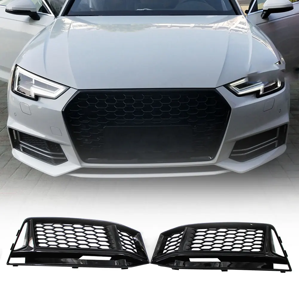 

For AUDI A4 B9 S-Line 16-18 Honeycomb Front Fog Light Grille Grill Gloss Black