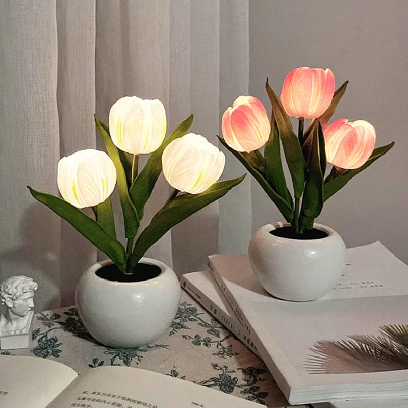 

LED Tulip Table Lamp Bedside Night Light Simulation Flower Lamp Romantic Atmosphere Desklamp Birthday Christmas Gift Home Decor