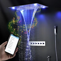bathroom accessories bluetooth playing music shower set ceiling led large showerhead panel black thermostatic mixer fauctes