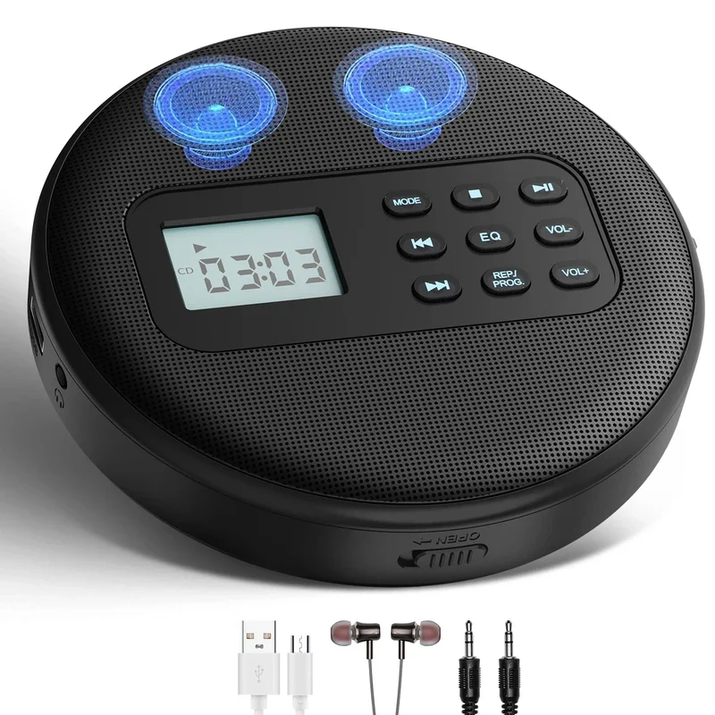 Портативный проигрыватель компакт-дисков Kuephom с динамиками перезаряжаемый Walkman