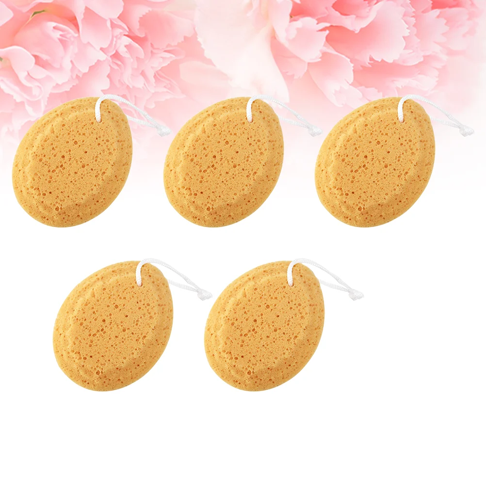 

5 Pcs Bath Sponge Natural Seaweed Cotton Honeycomb Sponge Biodegradable Kids Adults Shower Supplies with Hanging Rope (Brown)