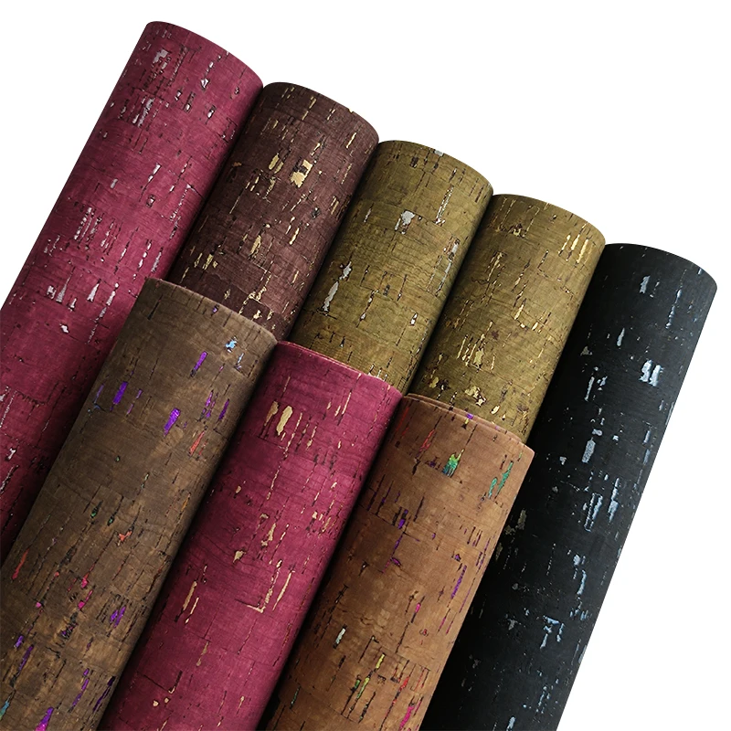 

Natural Cork Wood Faux Leather Fabric Printed Colored PU Leather Sheets For Bows Wallets Bags Desk Plants DIY Crafts 5*1.37m