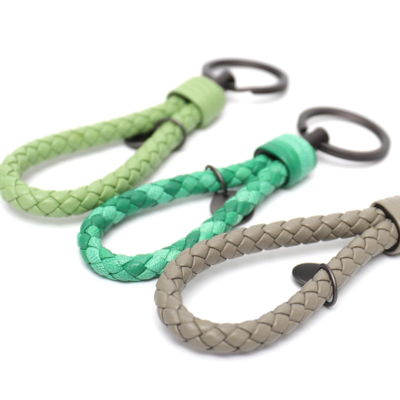 SC Leather Handmade Woven Ring Keychain Bag Hanger High Quality Matte Polished Metal Sheepskin Weave Wrist-let Strap Car Key