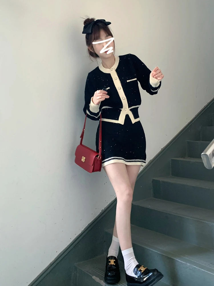 Вязаный свитер юбка костюм из двух предметов женский 2024 новая осенне-зимняя