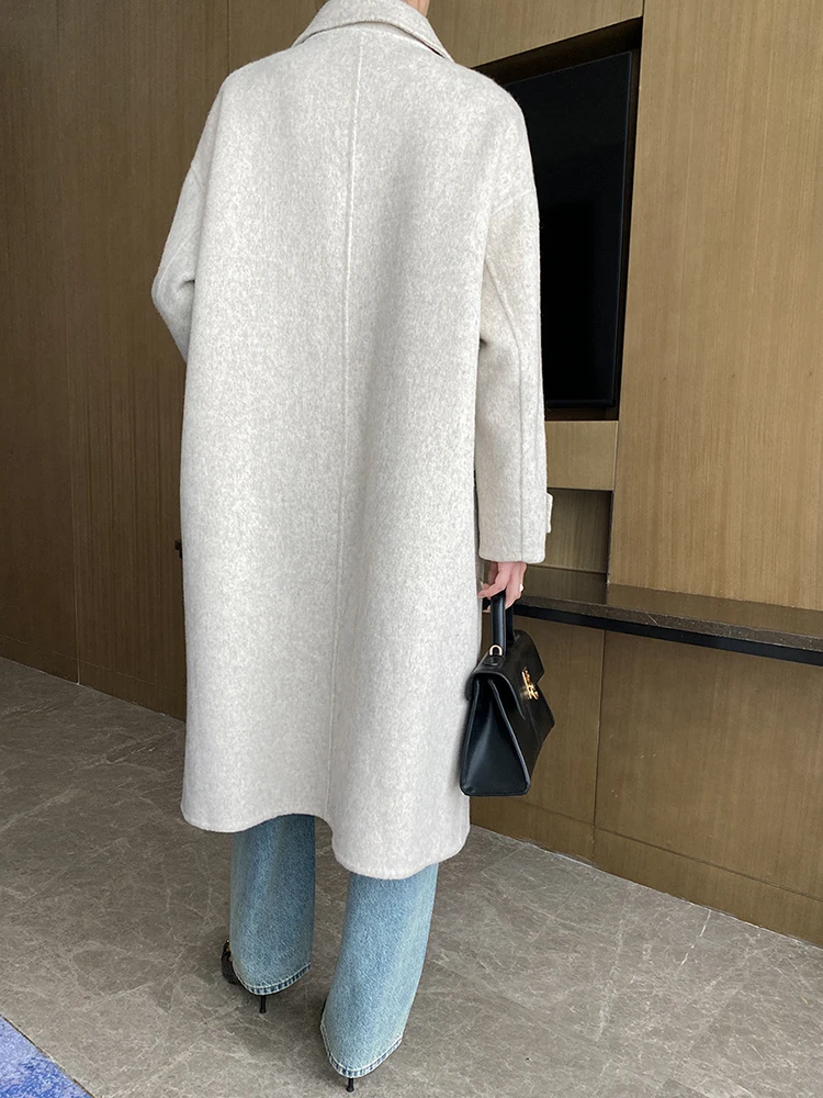 [EAM] 48% шерсть красное длинное теплое шерстяное пальто большого размера новая