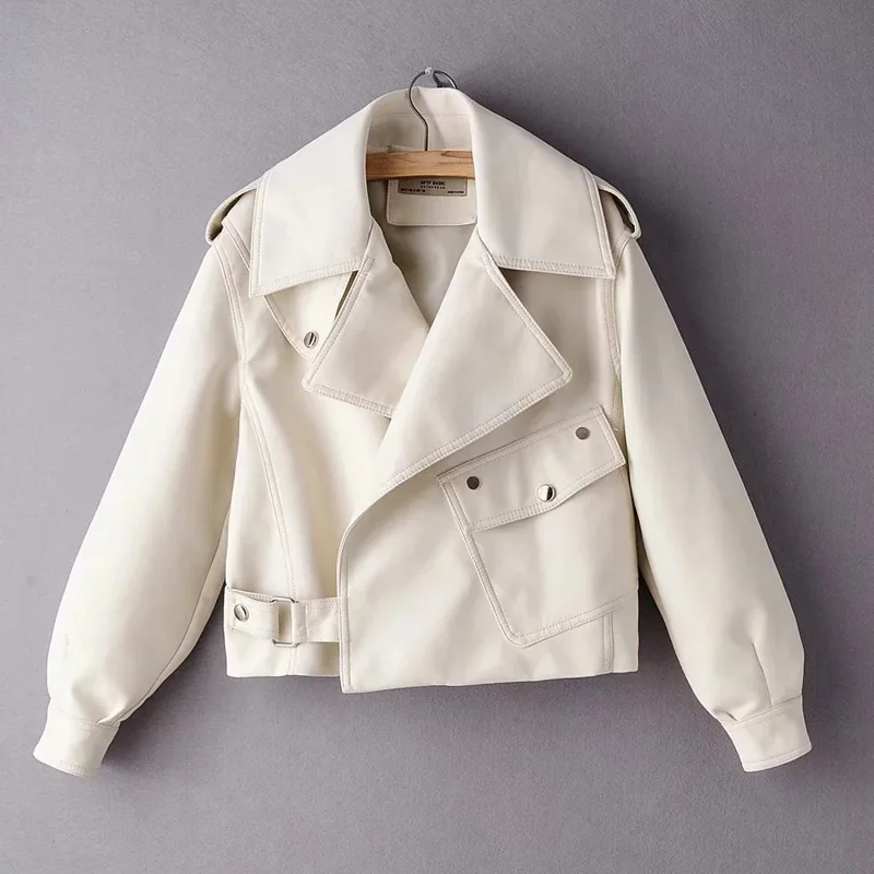 Black Red Women Faux Leather Jacket Pu Motorcycle Biker Coat Turn Down Collar Soft Faux Ladies Punk Outerwear Loose Streetwear