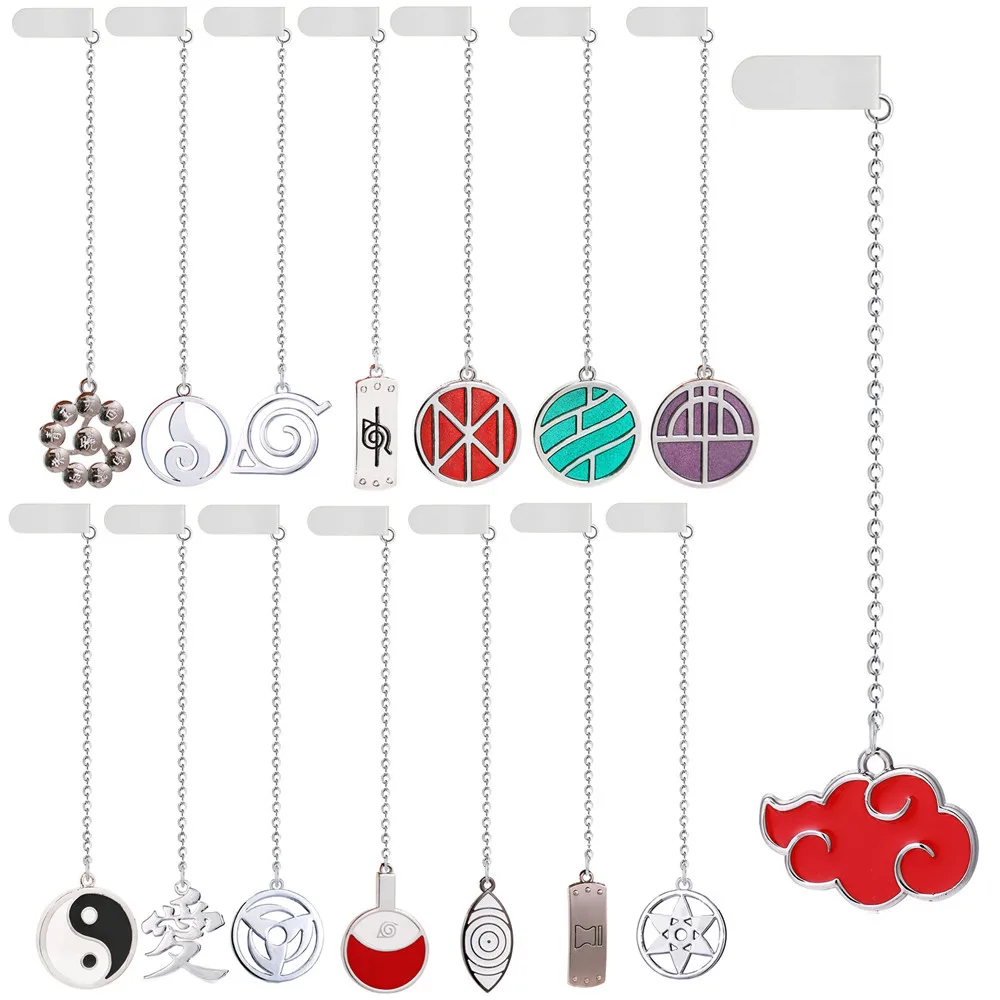 Anime Naruto Akatsuki Uchiha Itachi Red Cloud Sharingan Gaara Metal Bookmark Figure Kids Toy Ninja Cosplay Gift