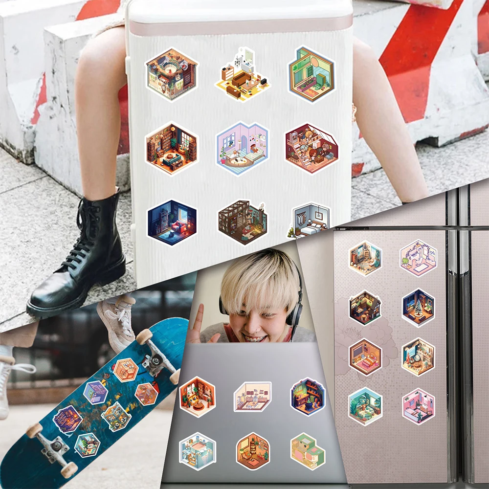 10/30/55/110 шт. Изометрическая комната Граффити Наклейки DIY Бутылка для воды Ноутбук