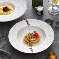 european style ceramic western food pasta dish black and white matte plate household 11 inch straw hat plate salad dessert dish