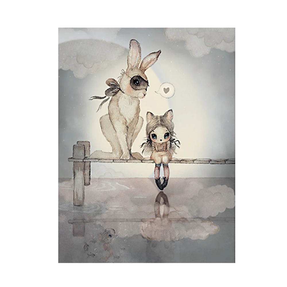 

Rabbit Boy And Girls Cartoon Angel Pre-Printed 11CT Cross-Stitch Embroidery Patterns DMC Threads Sewing Hobby Floss