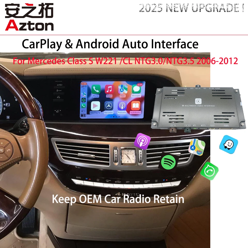 AZTON Wireless Android Auto и Apple CarPlay для Mercedes S W221 CL Class NTG3.5 2010 2012 с Mirrorlink Airplay