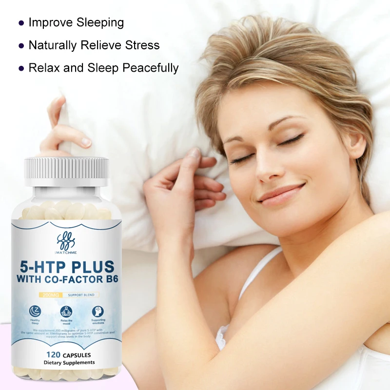 

5-HTP Capsules Plus Vitamin B6 for Supports Calm and Relaxed Mood Help Sleep Anti stress Relief Anxiety Healthy Sleep Vegan
