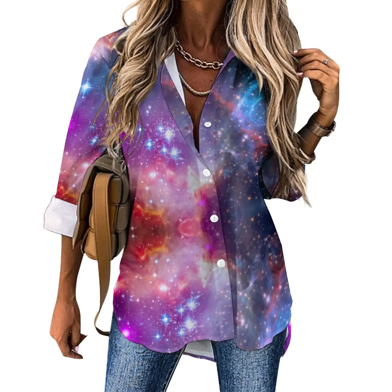 

Super Galaxy Sky Casual Blouse Colorful Space Print Kawaii Design Blouses Women Long-Sleeve Streetwear Shirt Spring Oversize Top