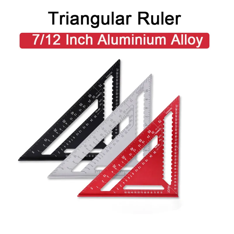 7/12 inch Triangle Ruler Square Angle Protractor Aluminum Alloy Right Angle Ruler For Building Framing Carpenter Measuring Tools